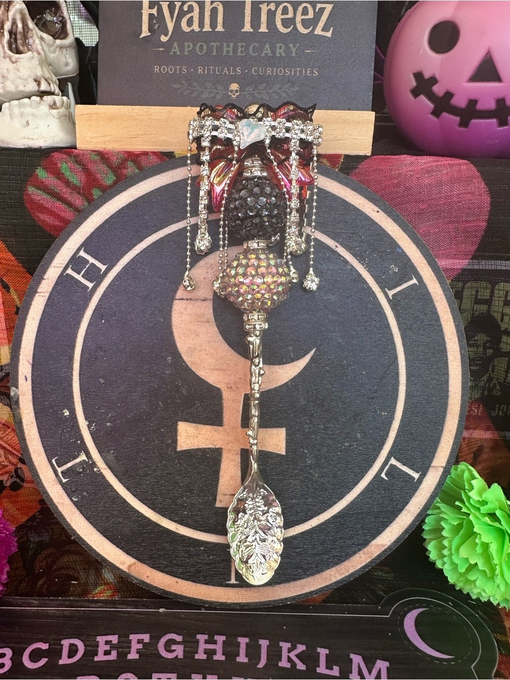 Handmade Jeweled Ritual Spoon – Gothic Crystal Beaded Altar Tool